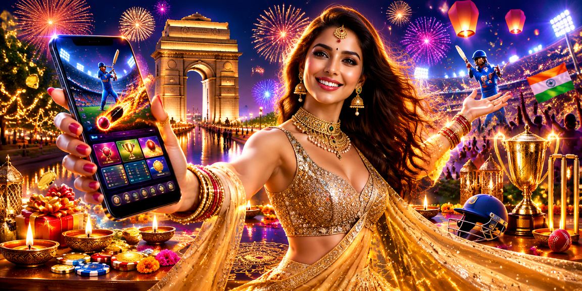 Indian Gate in Delhi with lottery ticket and festive atmosphere